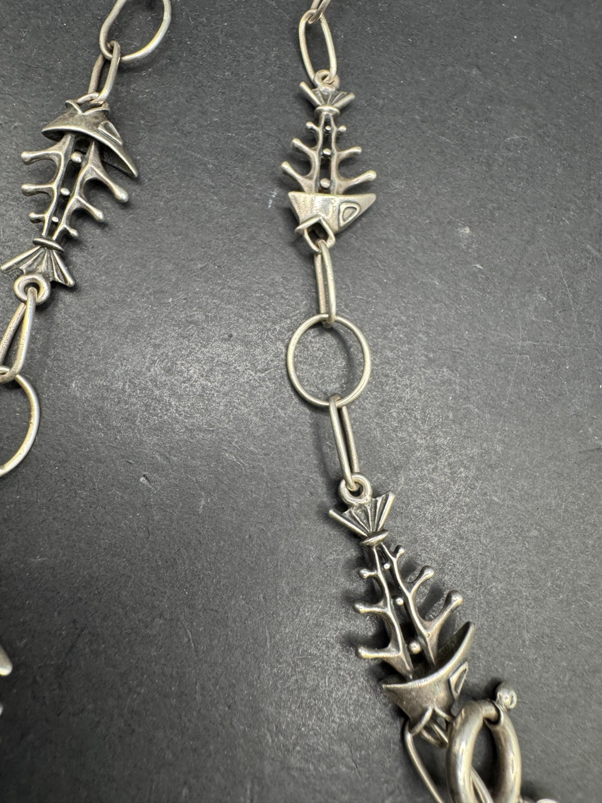 Rare UnoAERre Vintage Fish Skeleton Necklace Chain Sterling