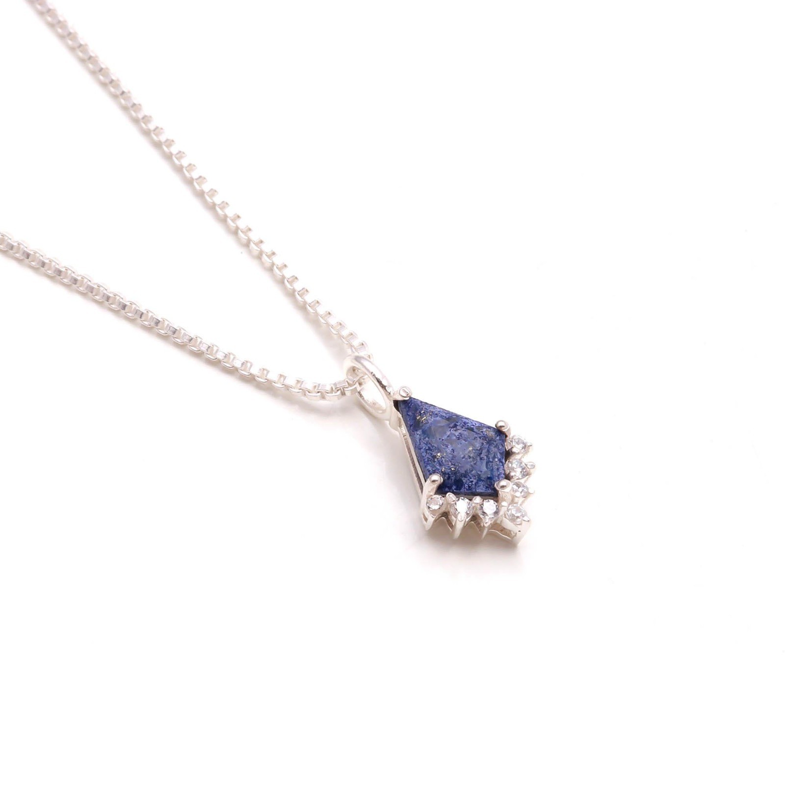 Natural Lapis Lazuli Kite Chain Pendant 925 Sterling Silver Moissanite Jewelry
