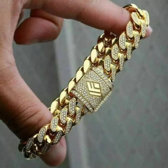 6.90Ct Round Cut Diamond Cuban Link Men’s Bracelet 14k Yellow Gold Finish