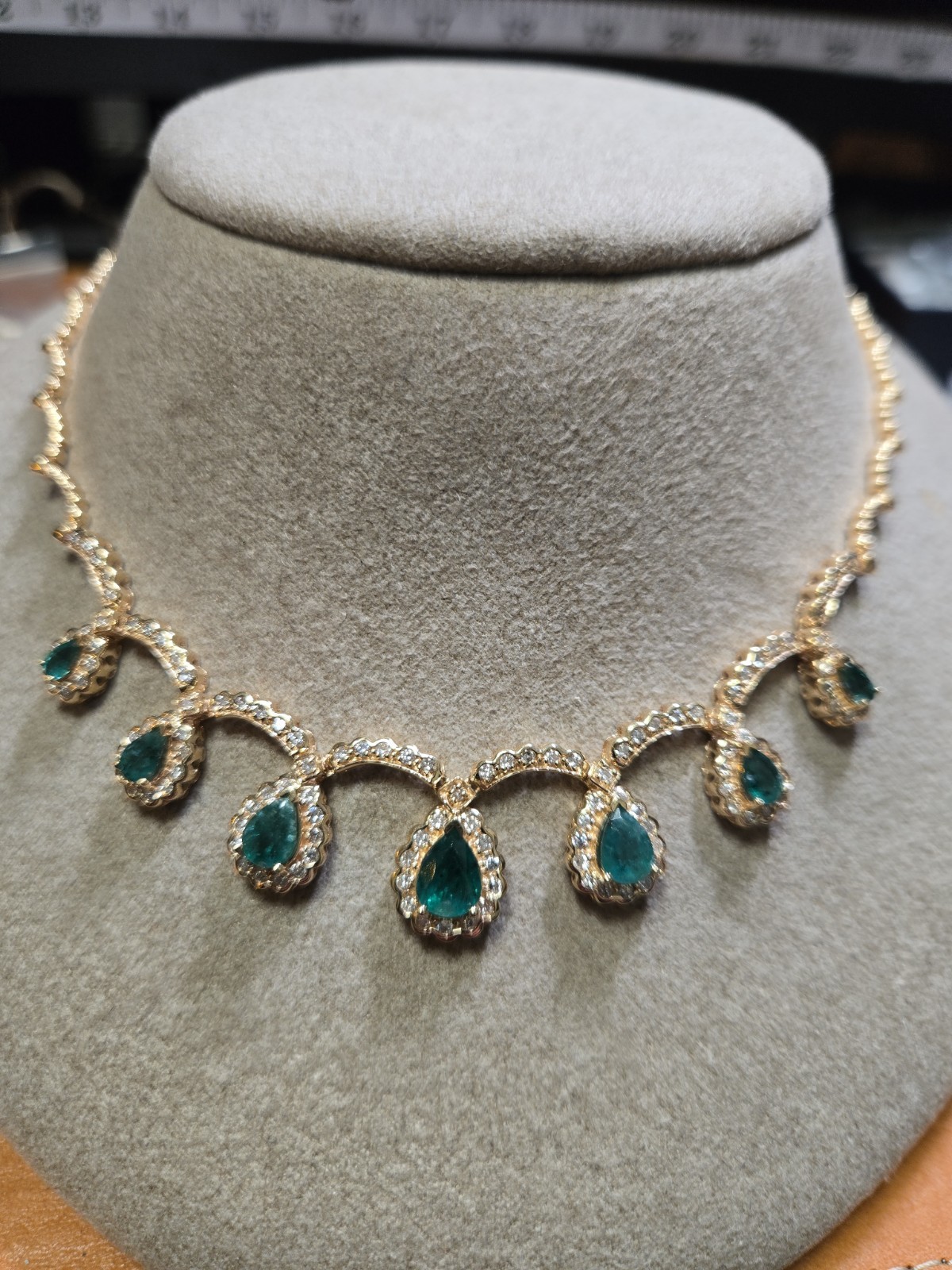 Natural Emerald Necklace, 4.5Ct Emeralds ,1.35ct Diamonds 14k Yellow Gold,New