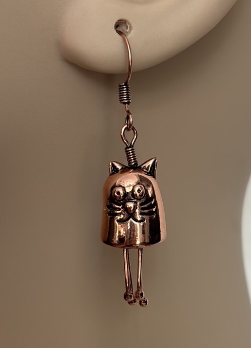 Rose Gold Tone Cat Dangle Hook Earrings Cute Kitty Animal Lightweight