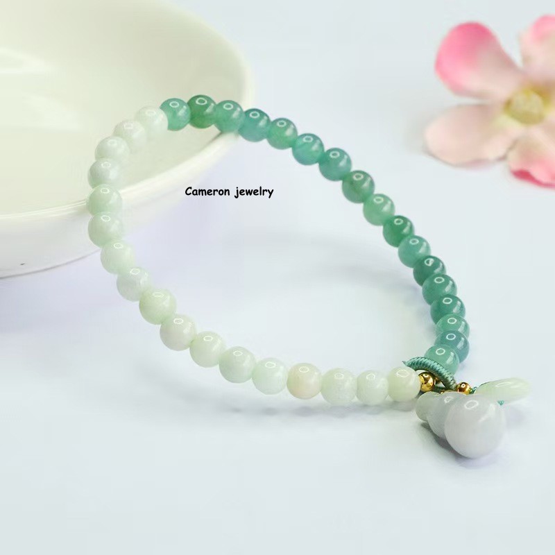 Natural Grade A Jadeite Gradient Two-Tone Bracelet 5mm Beads Safety Donut Pendan