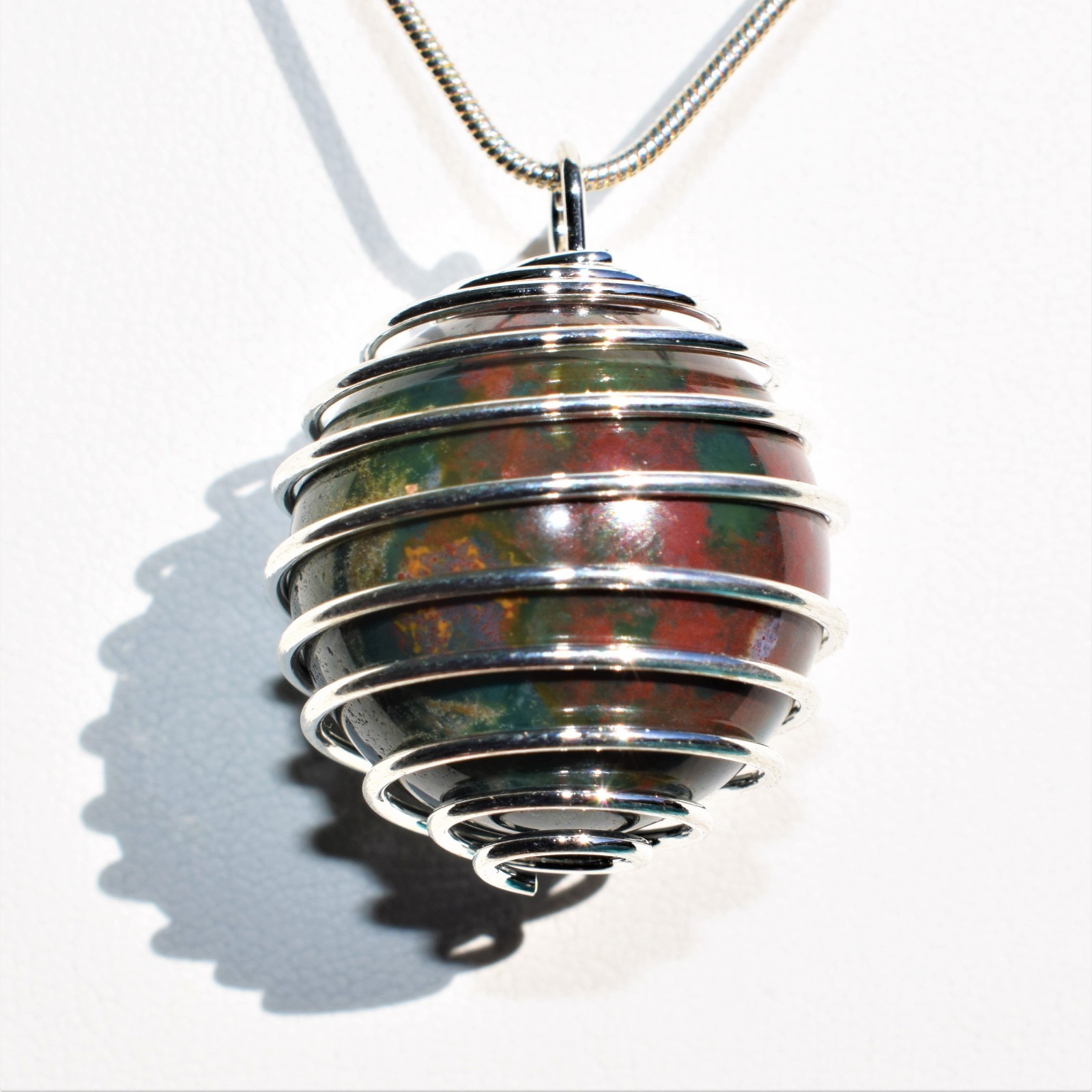 Bloodstone Hand-Polished Sphere Pendant + 20″ Stainless Steel Chain + Charger