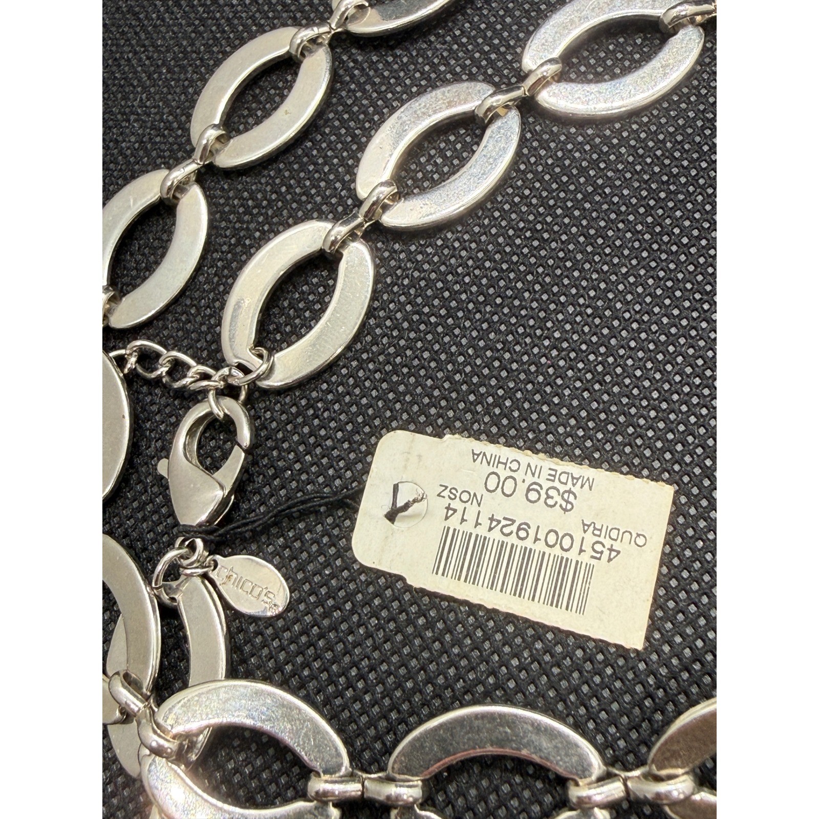 Chicos Silver Tone Double Strand Oval Link Layered Necklace NWT 38″
