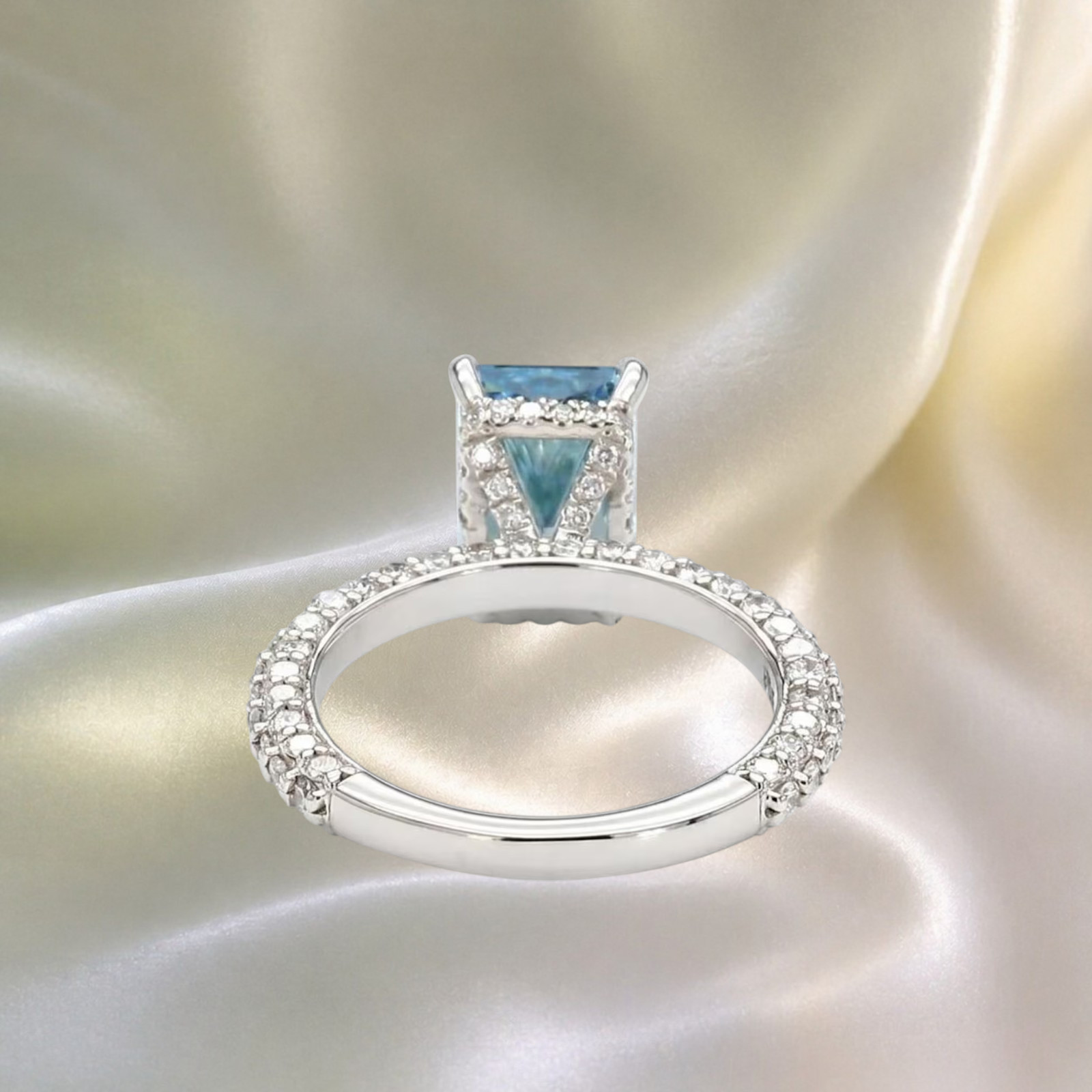 950 Platinum IGI Lab Grown Diamond Ring Fancy Intense Blue 3.50 Ct Radiant Cut