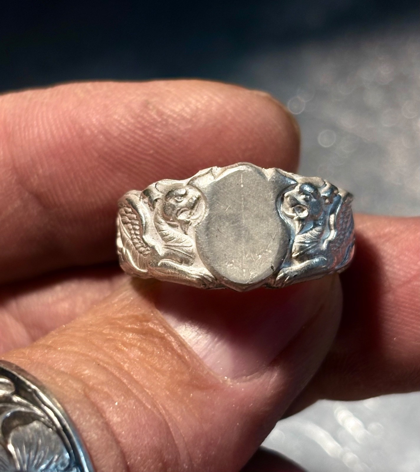 pure Silver dragon and shield Ring 999.Pure Fine Silver Bold, dragon Design