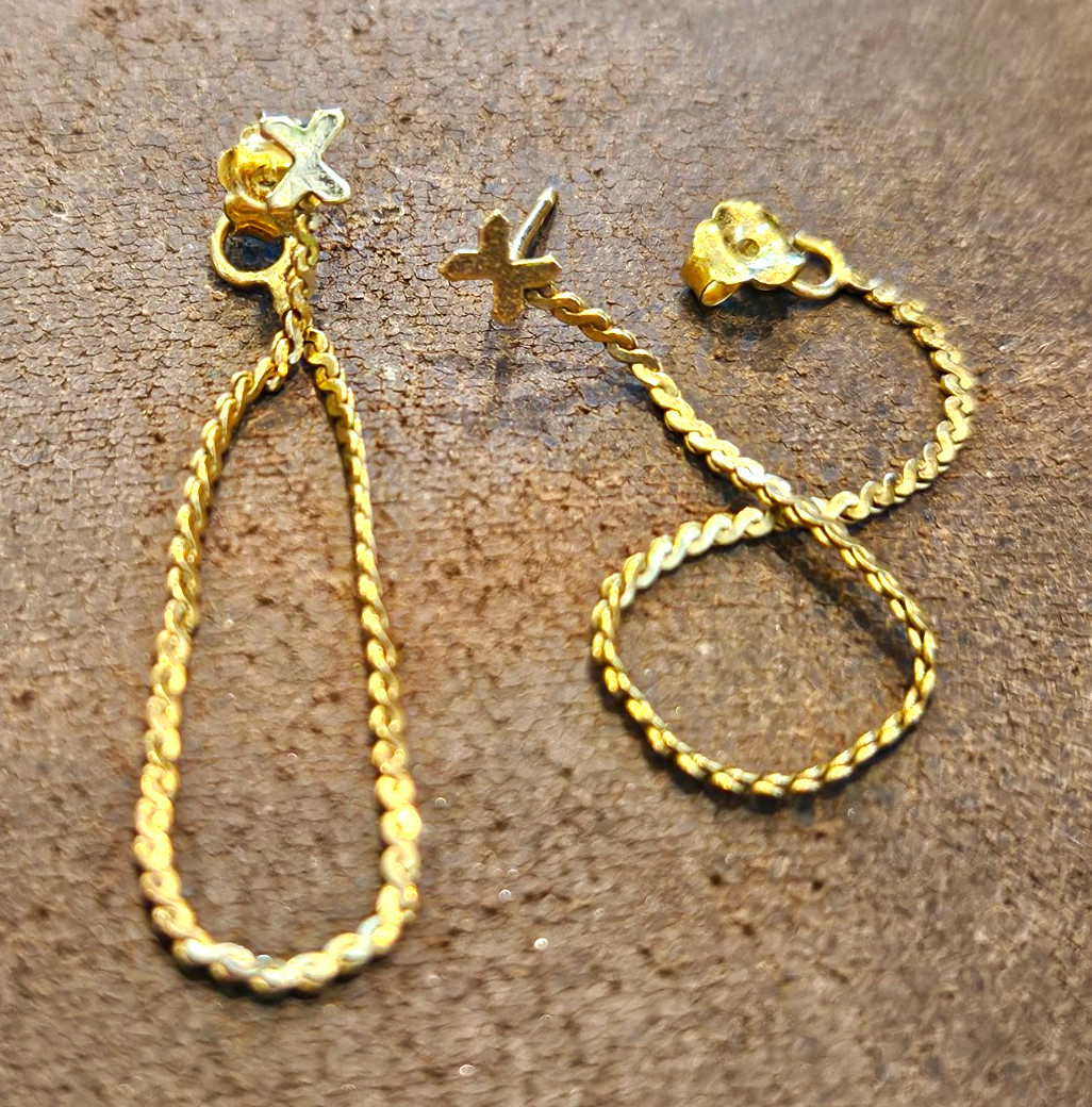 Vintage 1/20 14K Gold Filled S-Link Serpentine Chain Dangle Loop Earrings 2.5″