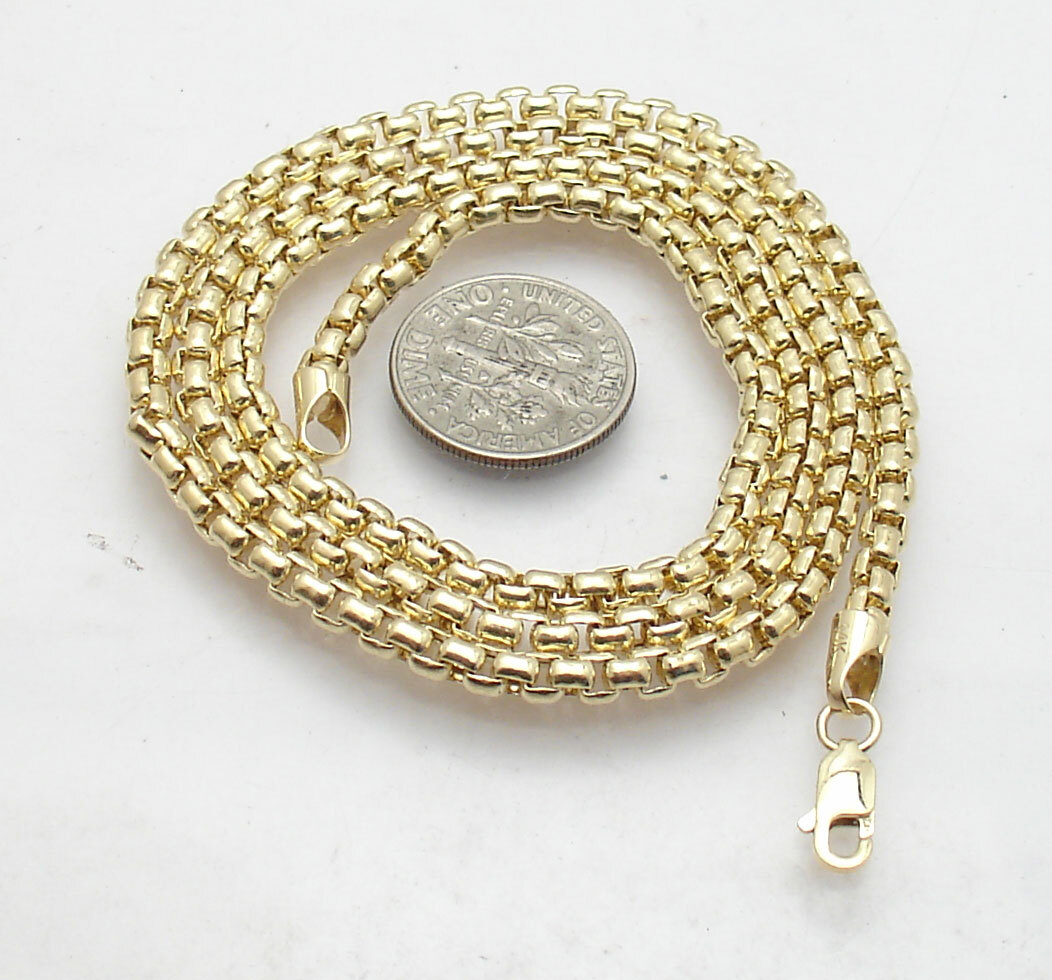 3.5mm ROUND BOX CHAIN Necklace Real 14K Yellow Gold with Lobster Claw Clasp