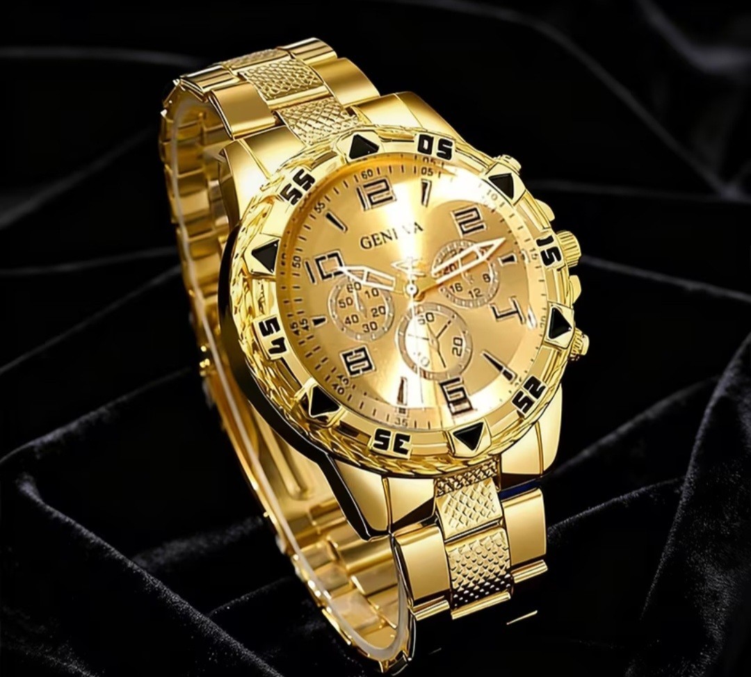Geneva Men’s Gold-Tone Quartz 46mm Chronograph Multi-Dial Metal Bracelet