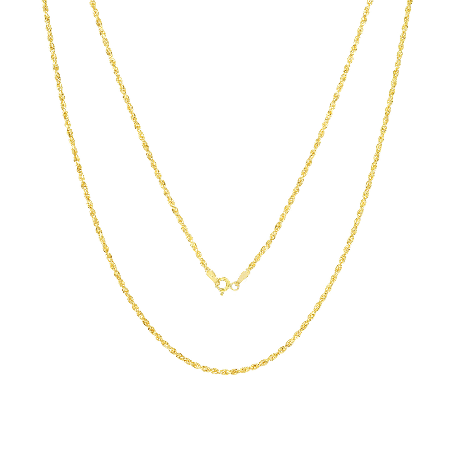 10K Yellow Gold Diamond Cut Womens Dainty 1.5mm Rope Chain Pendant Necklace 20″