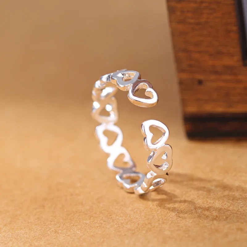 Shiny 925 Sterling Silver PLT Join Hollow Heart Adjustable Open Toe Ring Gift