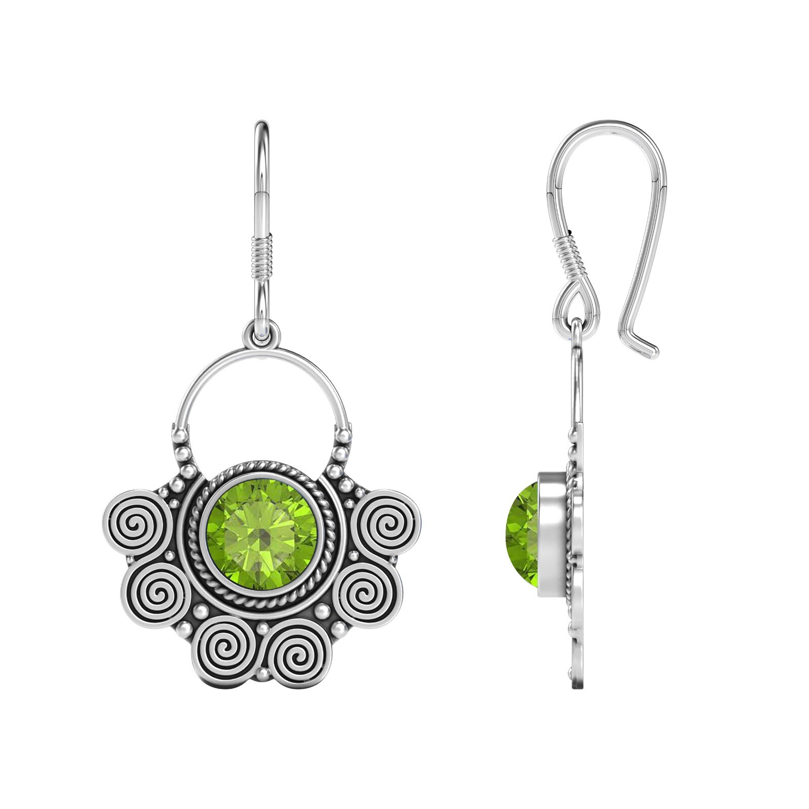 Solid 925 Sterling Silver Round Shape Peridot Gemstone Women Earrings
