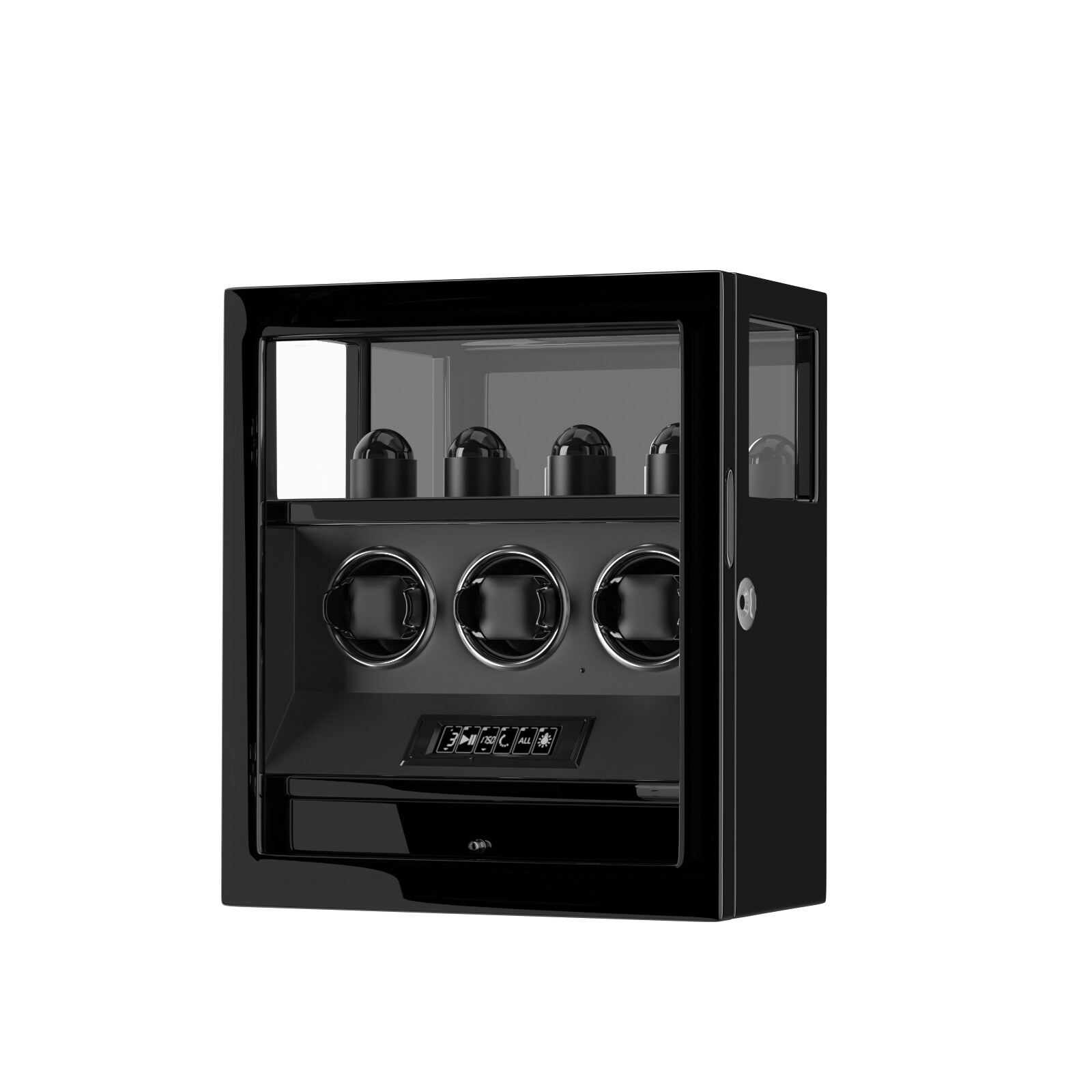 Fingerprint Lock 3 Watch Winder W/ Extra Watches Storage LCD Remote Control LED