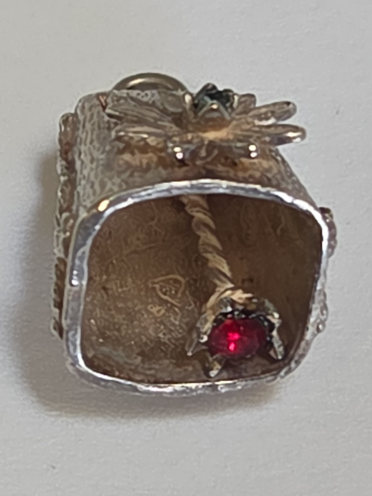 Sterling Silver ~ BELL Charm ~ Sweet Ring Noise ~ With Gems ~ RARE! ~ VINTAGE