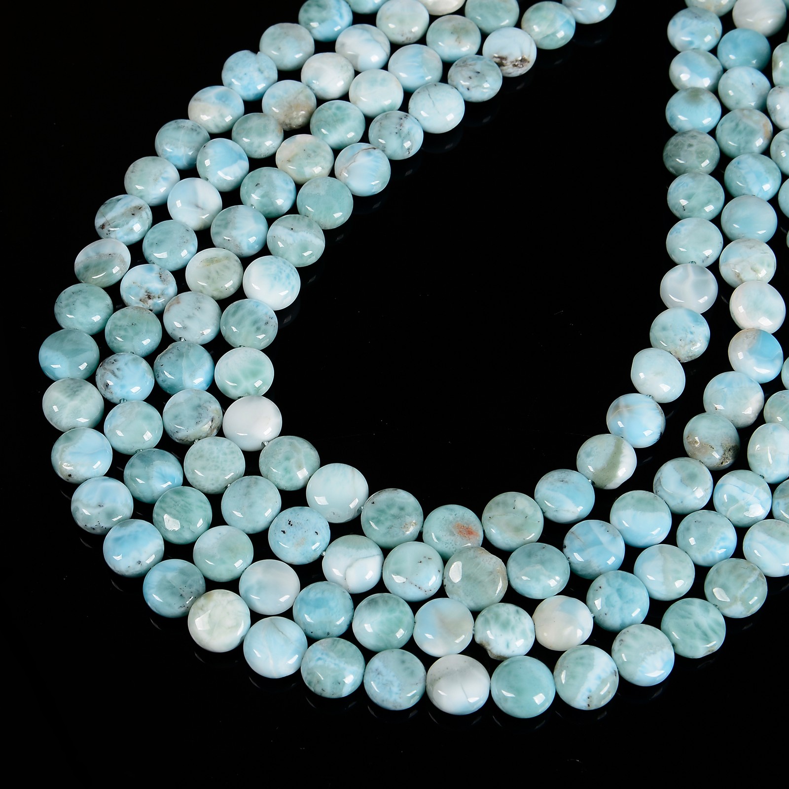 Grade A Natural Larimar Smooth Coin Beads Size 10mm 15.5” Strand