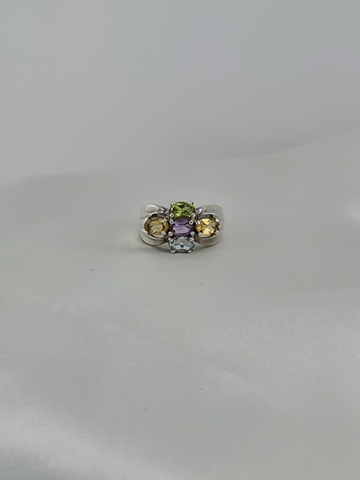 Vintage Sterling Silver 5 Gemstone Cluster Ring Amethyst Peridot Citrine Sz 7.5