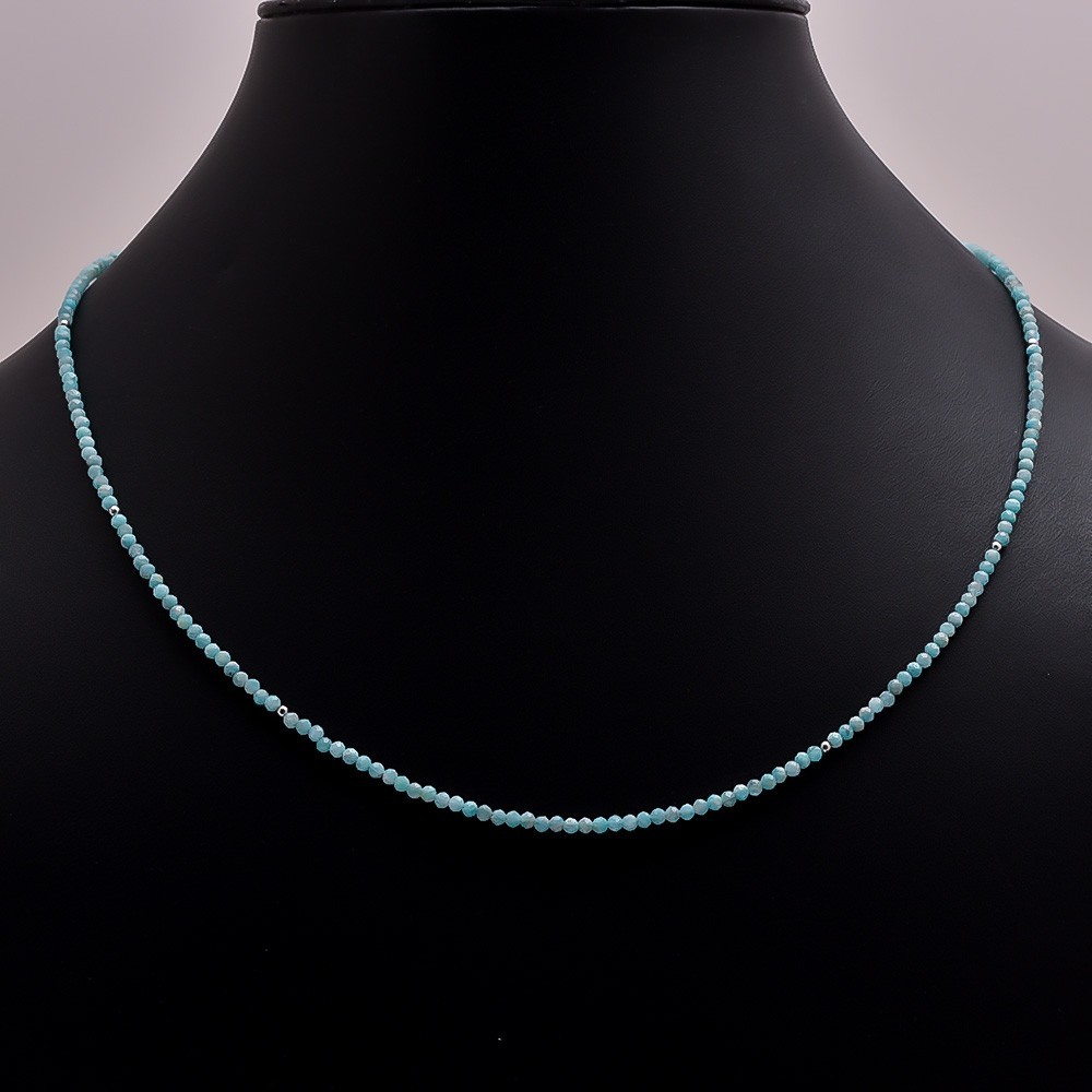 Natural Amazonite Rondelle Gemstone Faceted Beads Aqua Necklace 16-18″ AAA+ P-30