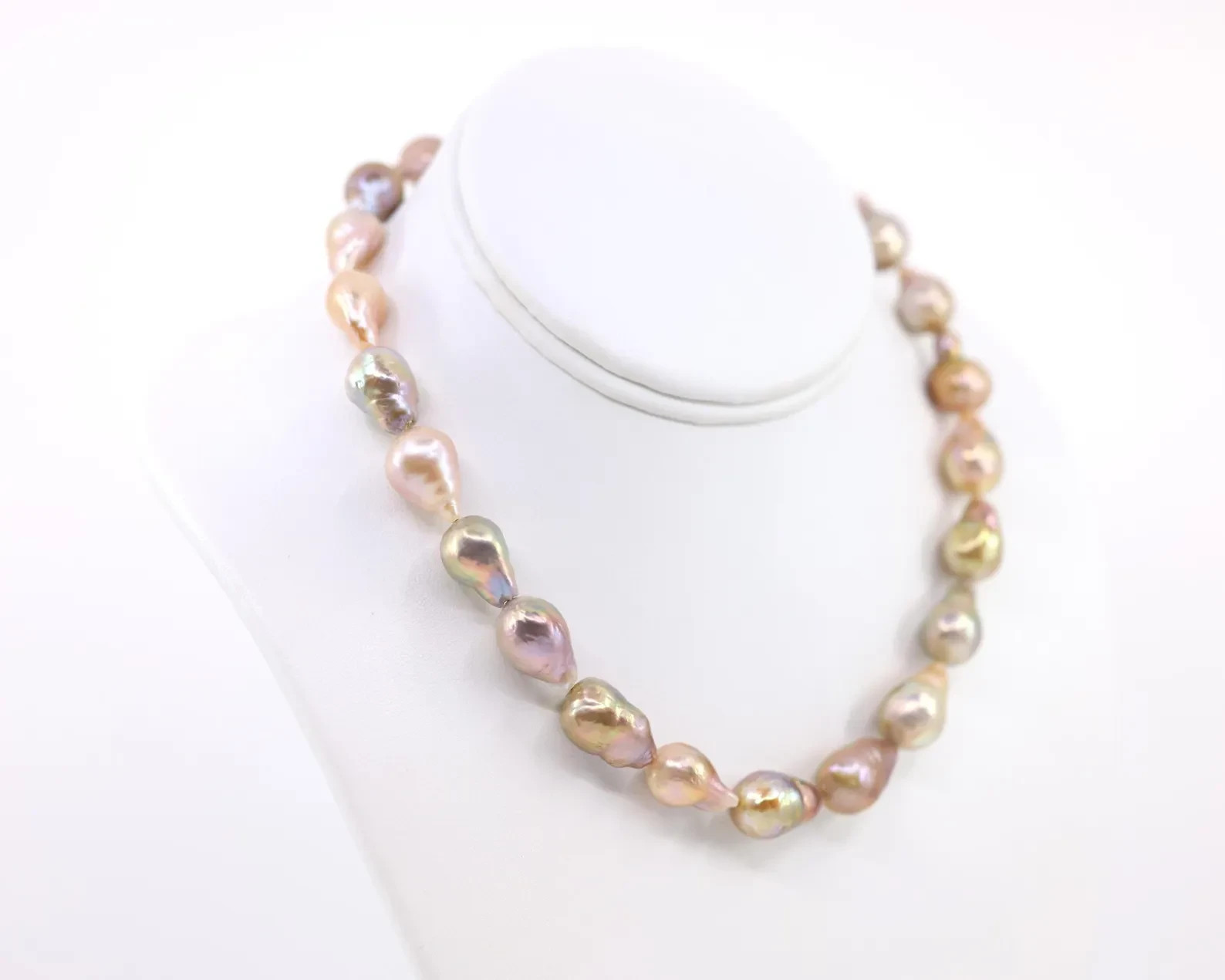 Baroque Pearl Necklace | Solid 14K Gold | 12x18mm Multicolor Freshwater Choker