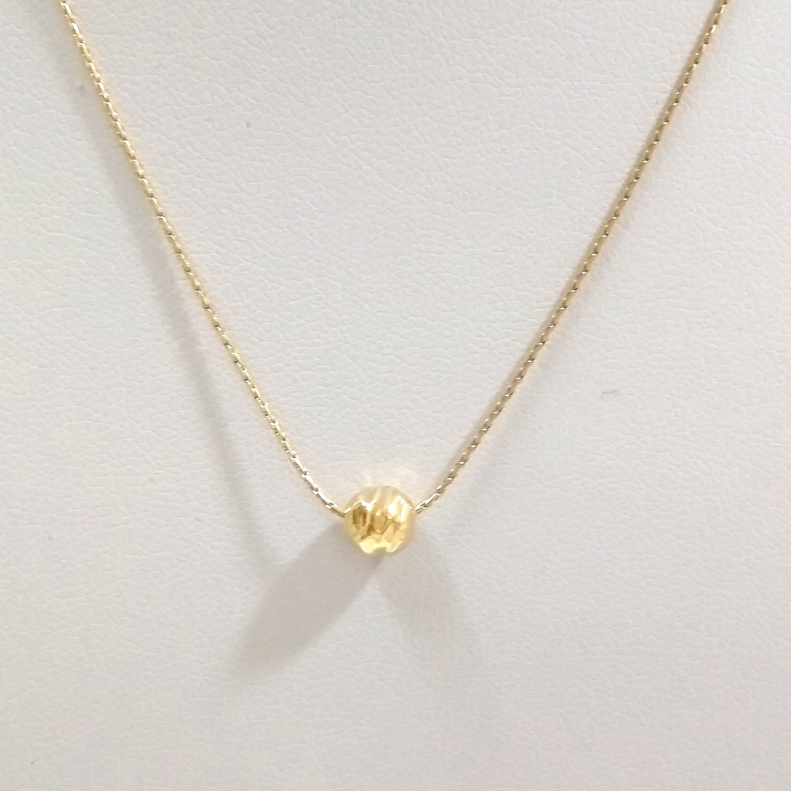 14kt Gold Filled 0.6mm Fine Chain Necklace with 6mm HAMMERED Bead – Your Size