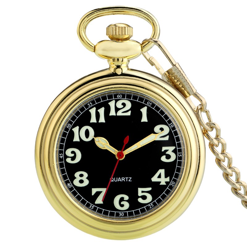 Open Face Quartz Pocket Watch with Luminous Hands & Numbers Easy Night Reading