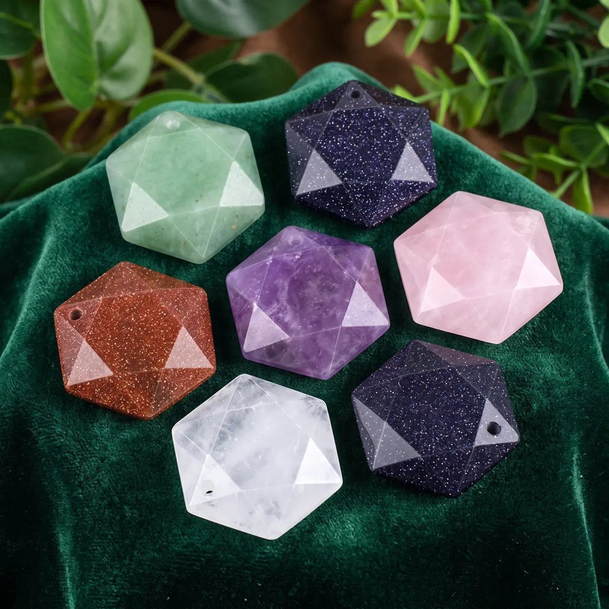 6PCS 22mm Faceted Hexagon Stone Pendants Healing Crystal Charm DIY Jewelry