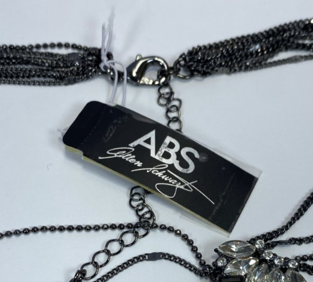 ABS by Allen Schwartz Crystal Hematite Tone Tassel Necklace, 17″ + 3″ ext, New