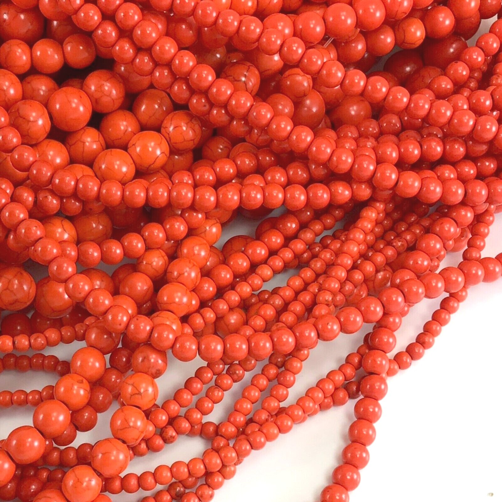 6 Size Gemstone Orange Howlite Magnesite Turquoise Round Loose Beads 15″ srand