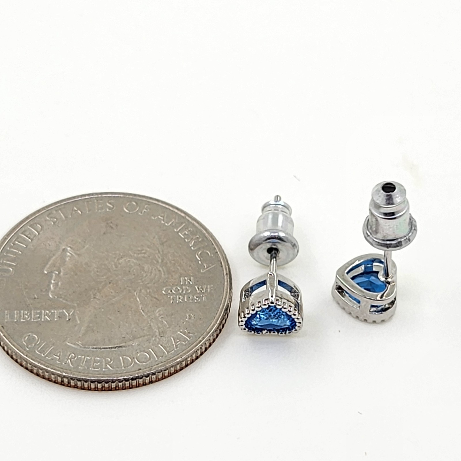 925 Sterling Silver Heart 6.5mm Sapphire Bezel Small Earrings Gemstone