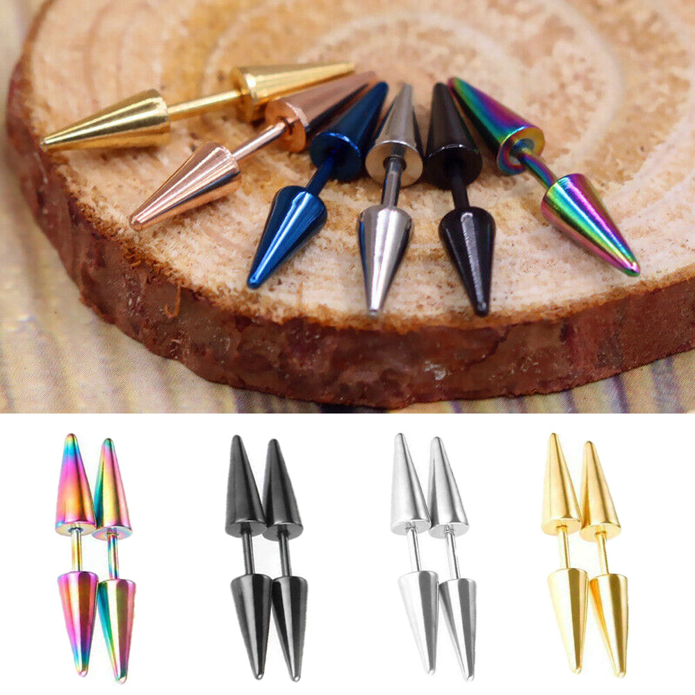 Men Women Punk Spike Rivet Stainless Steel Stud Earrings Screw Back Pierced