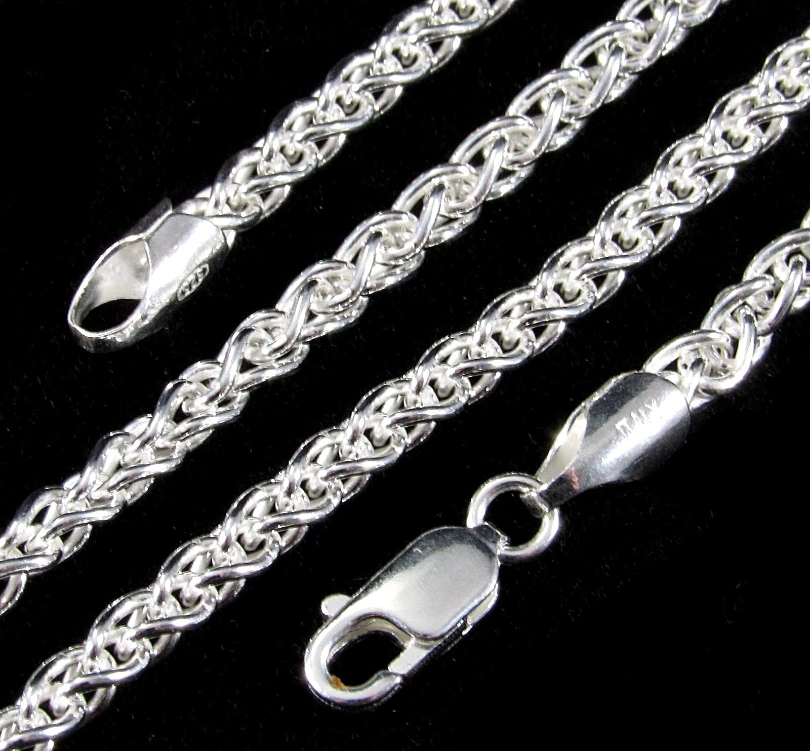 3.5MM Solid 925 Sterling Silver Italian SPIGA WHEAT CHAIN Necklace Made In Italy