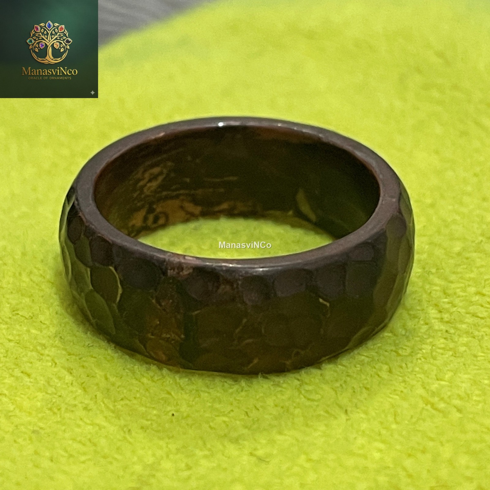 Antique Hammered Copper Patina Ring, Half Round Rustic Band, Handmade Jewelry