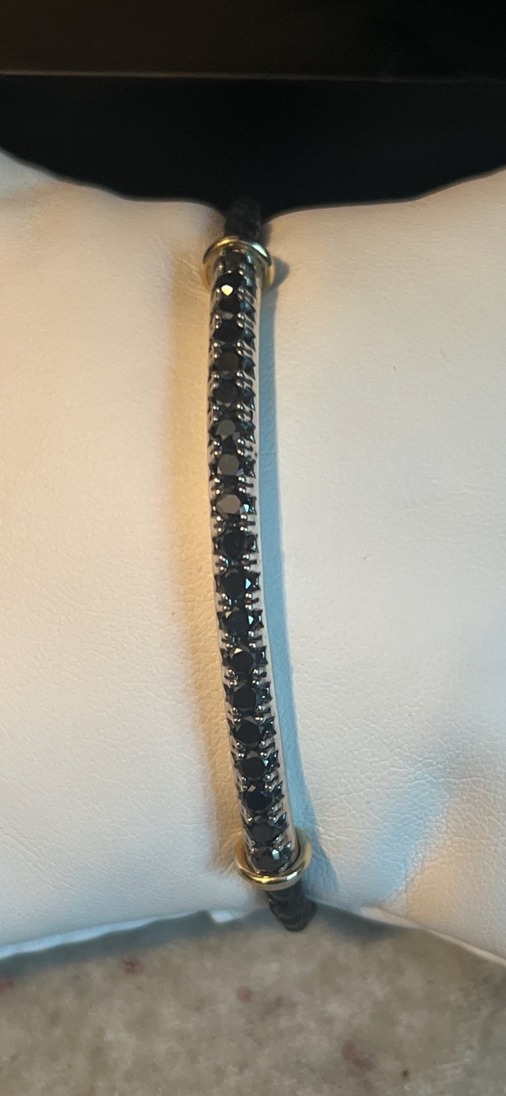 David Yurman Black Diamond 925 leather bracelt with Chevron Motif 7″