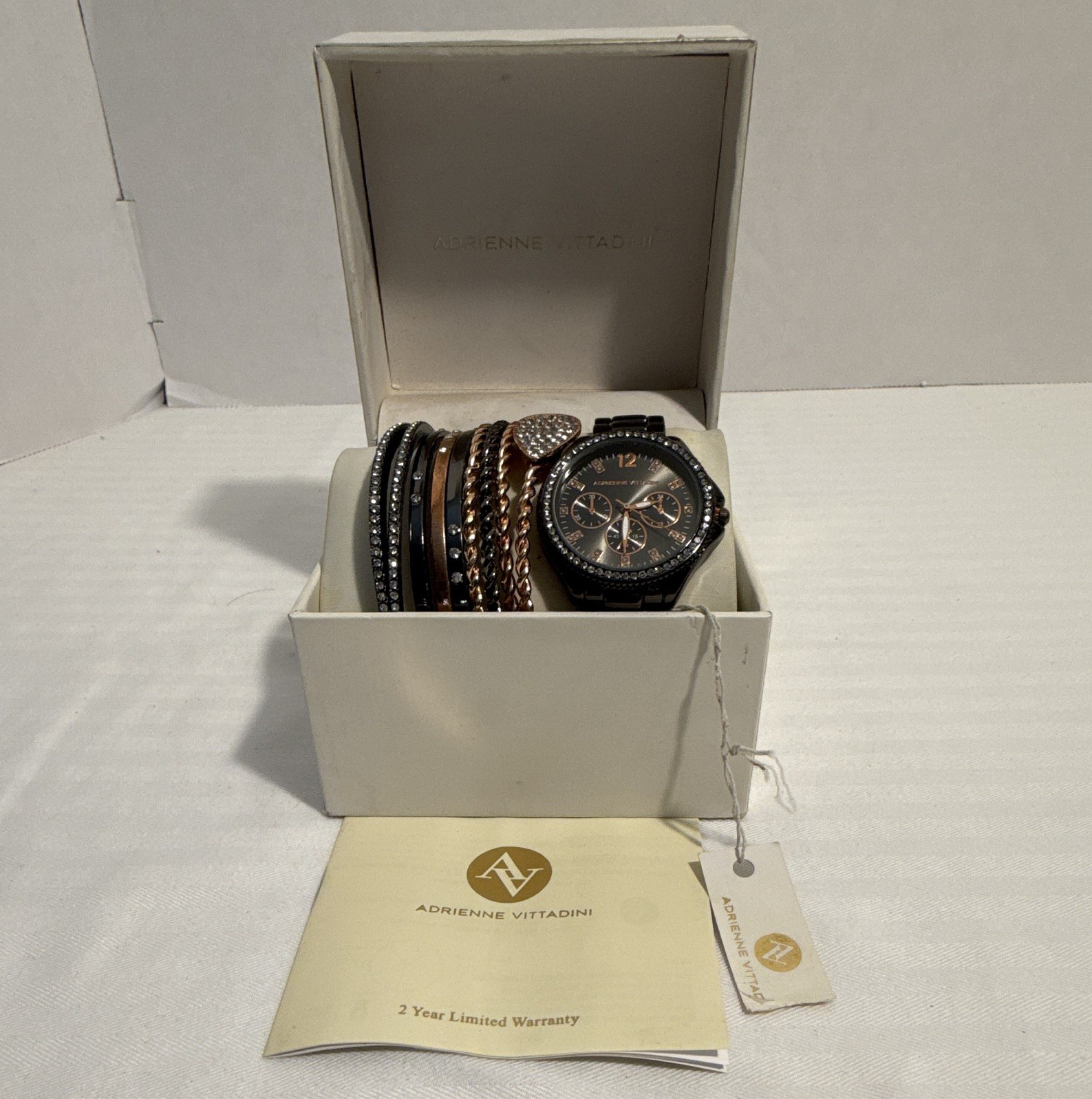 Adrienne Vittadini Women’s Quartz Chronograph Black Analog Metal Bracelets/Watch