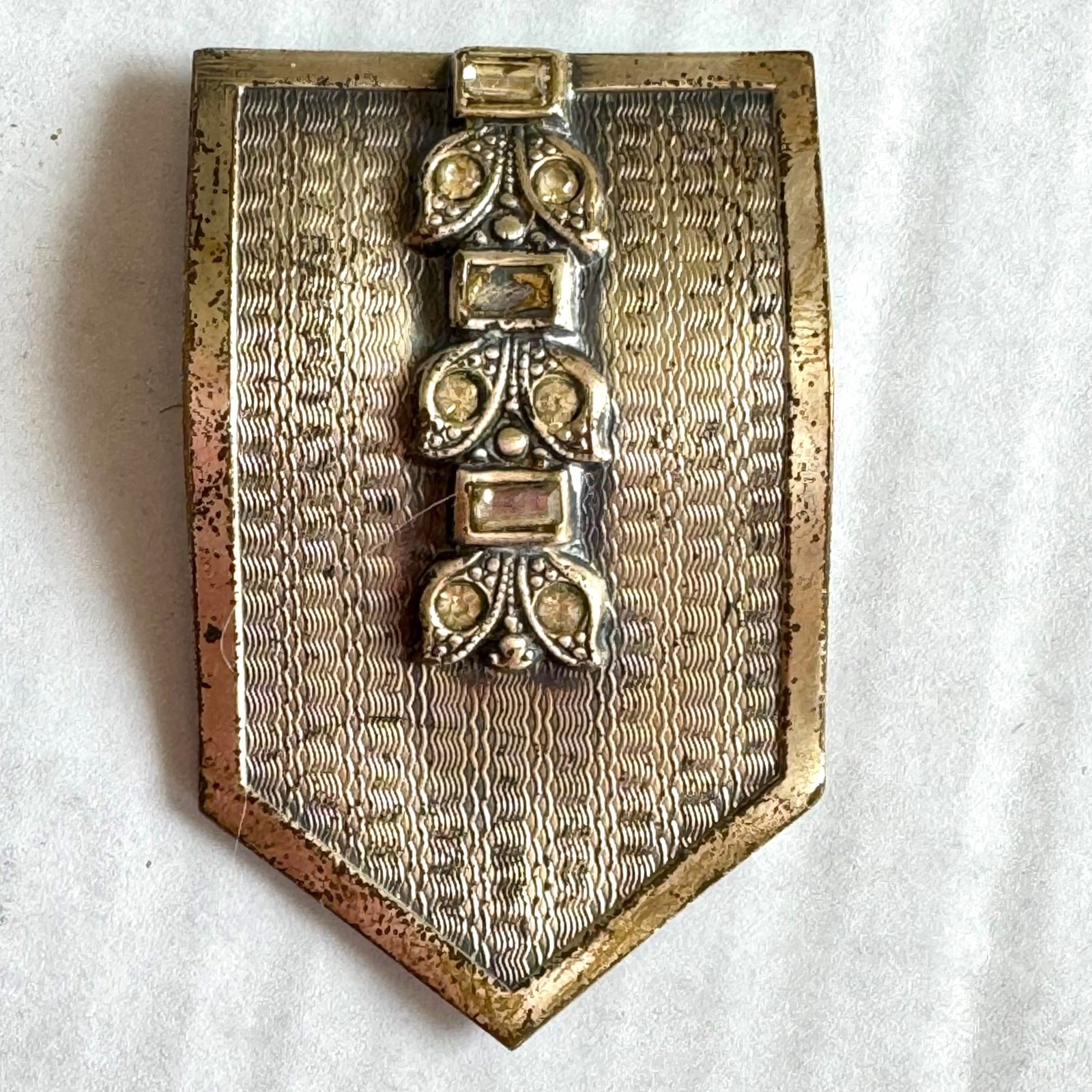 Art Deco Dress Clip Clear Round & Baguette Rhinestones Silver ToneBrooch 1940’s