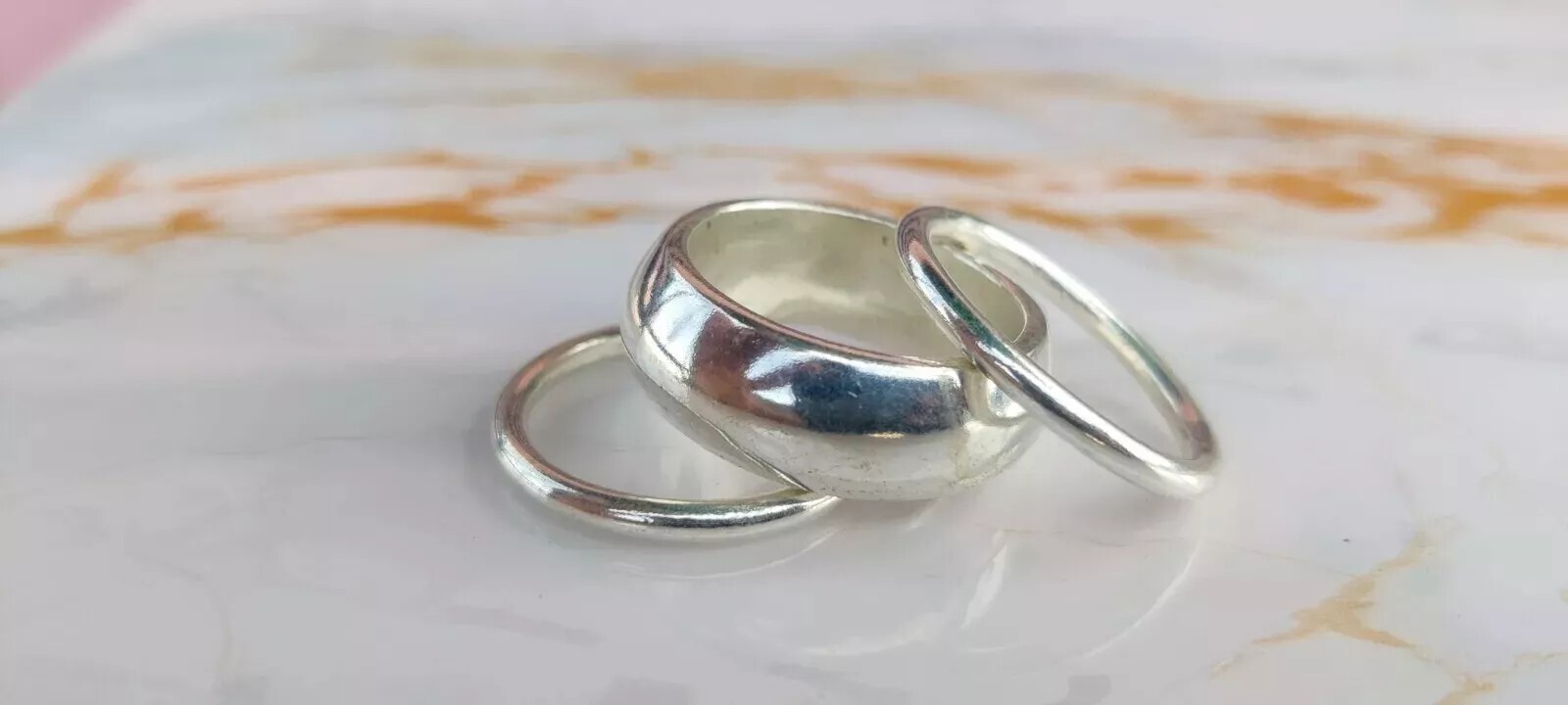 925 Sterling Silver Dome Chunky Set of 3 Ring Handmade Boho Ring All Size SR644