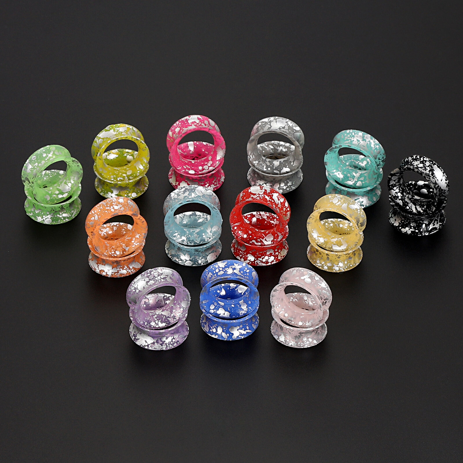 2pcs Soft Silicone Tunnels with Colorful Spots Piercing Jewelry Gauges 2g-1 inch