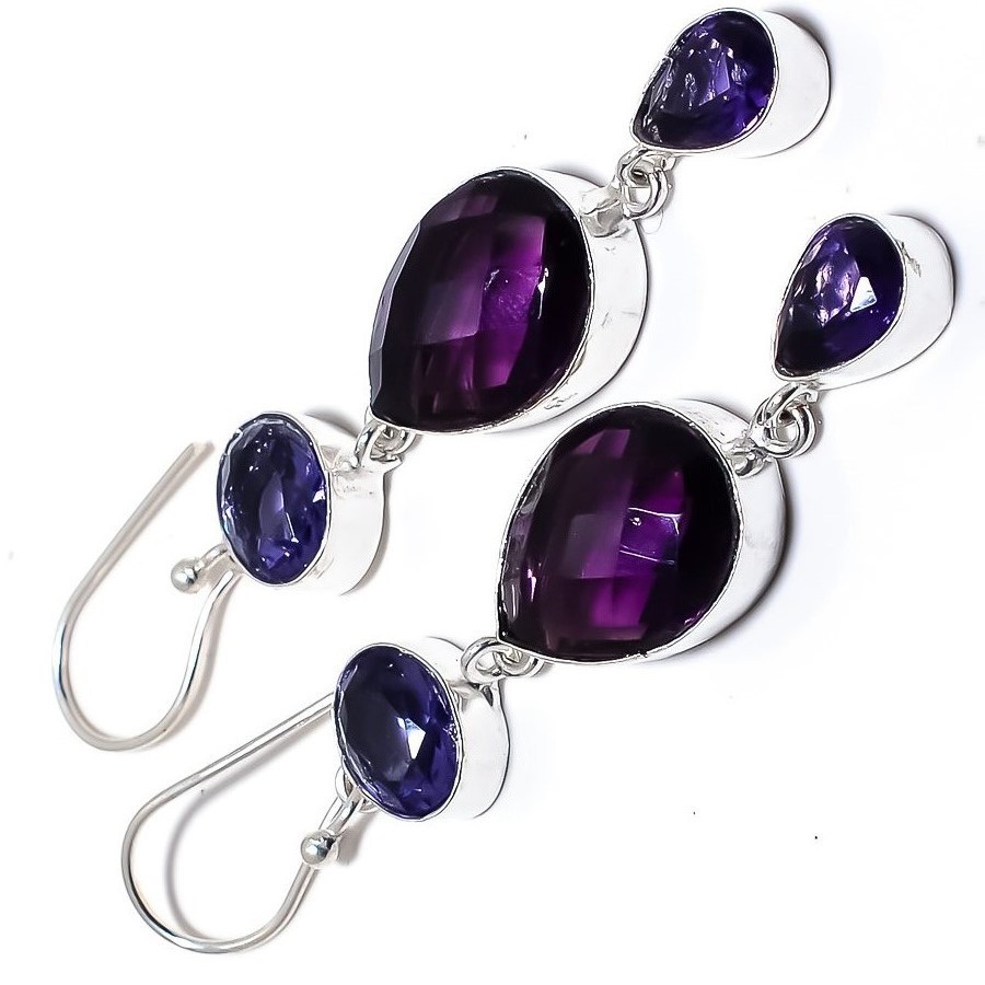African Amethyst Gemstone 925 Sterling Silver Handmade Jewelry Earrings 2.2″