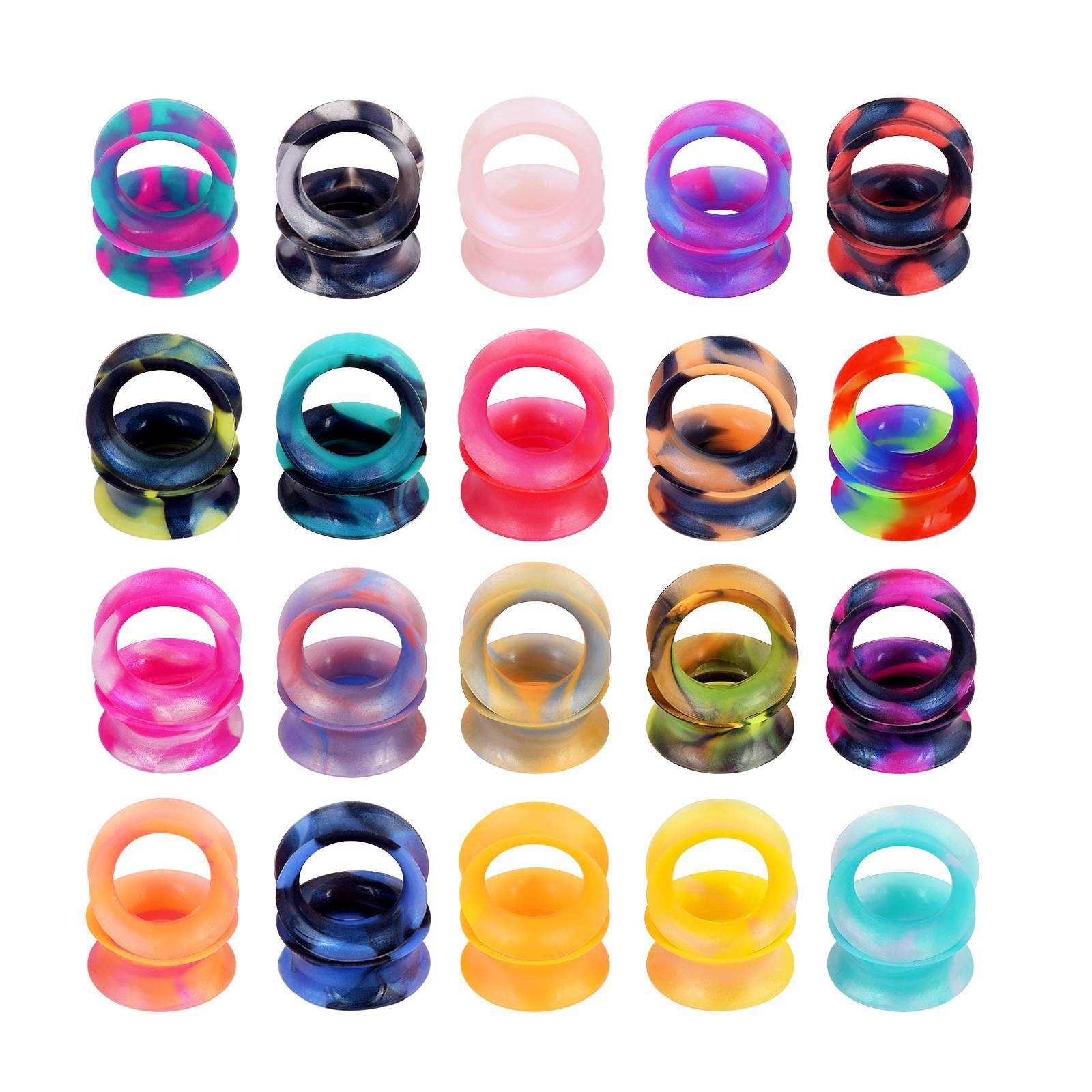20pair Wholesale Silicone Ear Plug Ear Gauges Random Mixed Color Earring 2g-3/4″