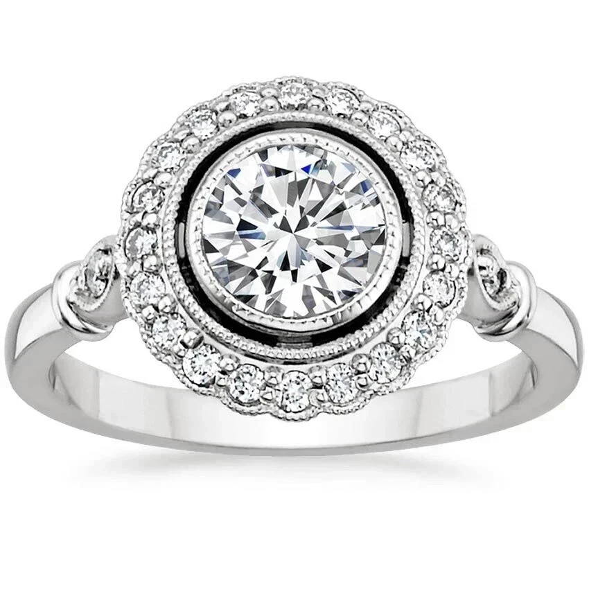 Art Deco Style 2.5Ct Round Lab Created Diamond 14K White Gold FN Engagement Ring