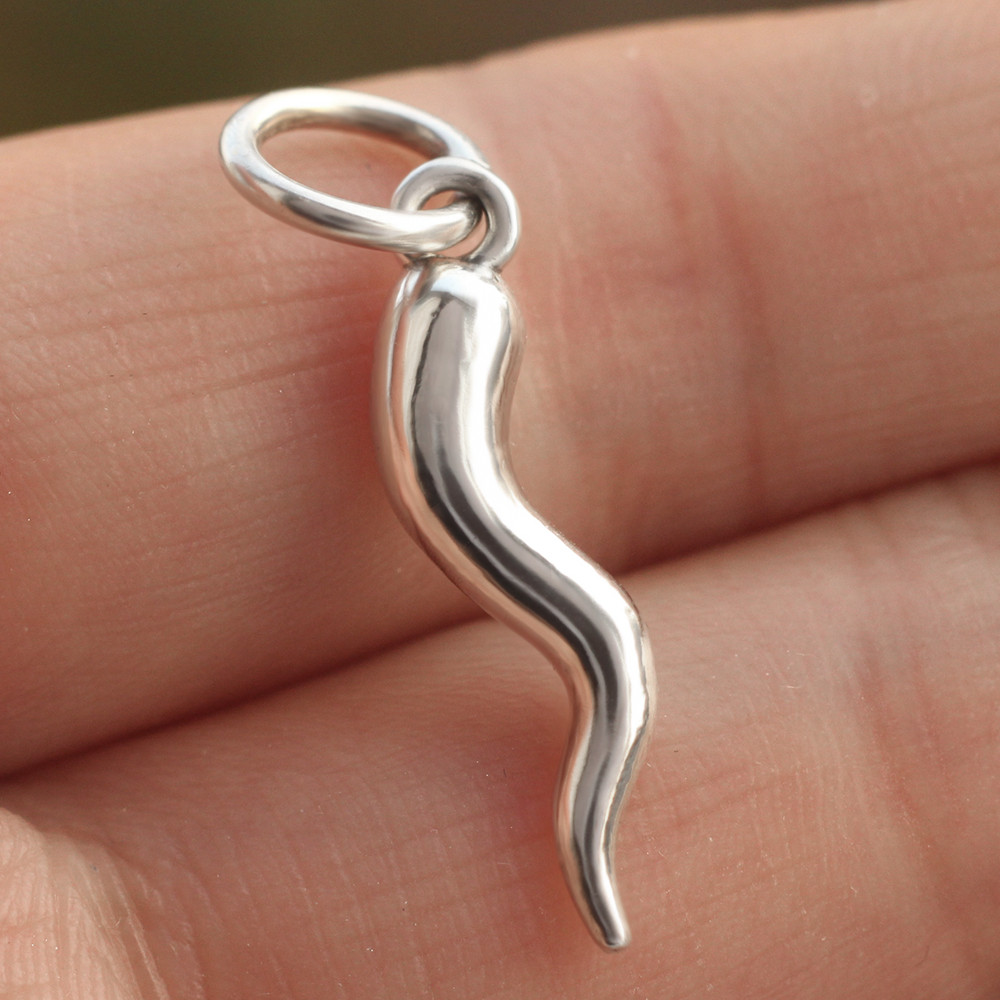 Italian Horn Chilli Pepper Pendant Charm 3D In 925 Sterling Silver Cornicello