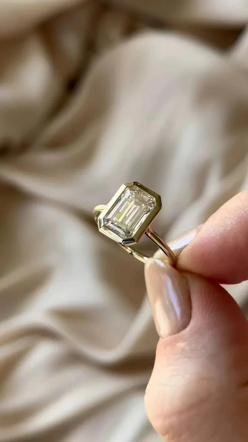 Emerald Cut Diamond Ring IGI Certified Lab Grown 3 Ct 14k Yellow Gold VVS E F