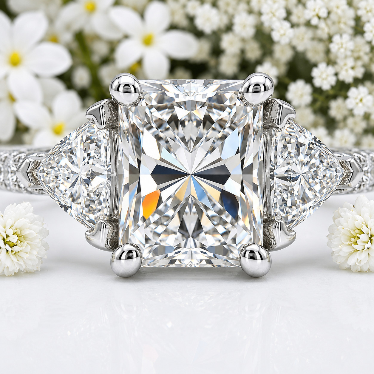 Diamond Wedding Ring 6.20 TCW Radiant Cut 18k White Gold IGI Certified Lab Grown