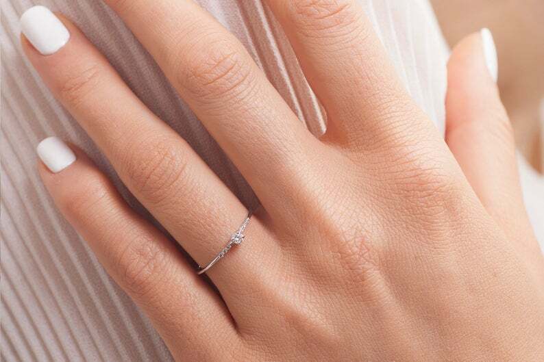 Petite Solitaire with Accents Ring 1ct Lab-Created Diamond Yellow Gold Plated