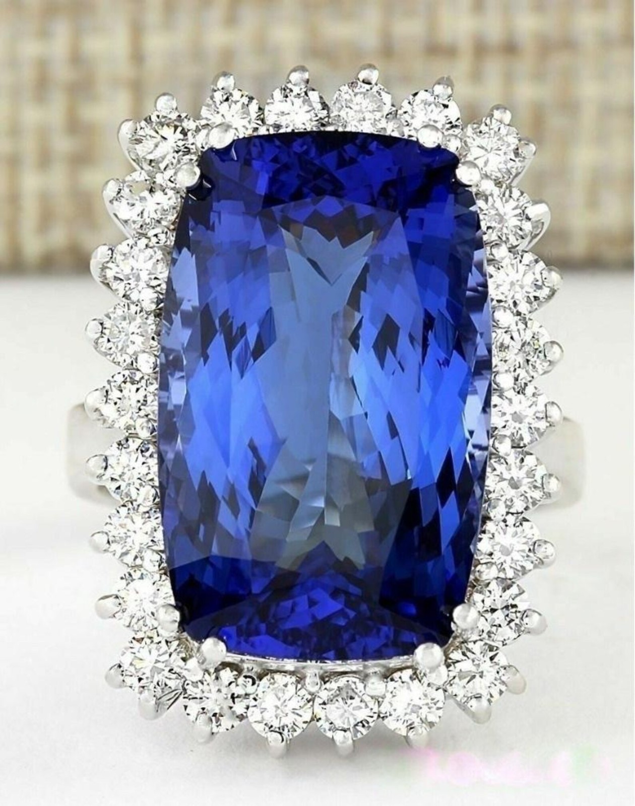 12.80 Ct Cushion Natural Sapphire Diamond Wedding Ring 14K Solid White Gold 8