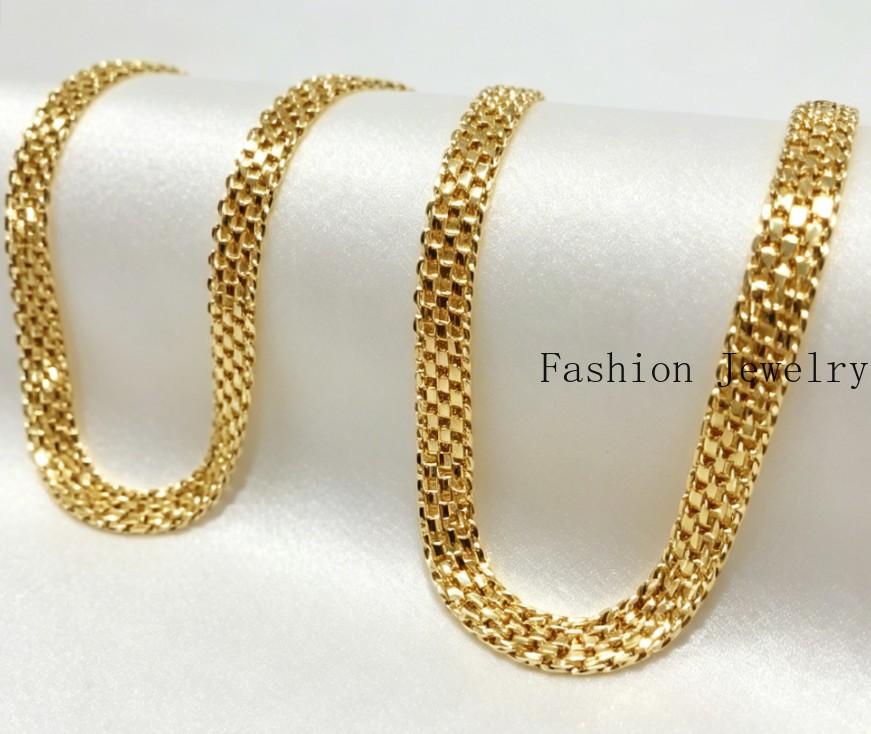 Solid 18K Yellow Gold Bohemian Multi Layer Wide Necklace Chain Gift 8mm 20inch