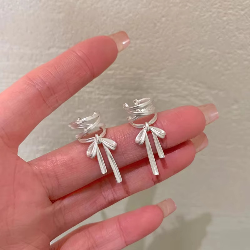 1 Pair925 Sterling Silver Bow Knot Ear Cuff Cartilage Earring Non Piercing Women