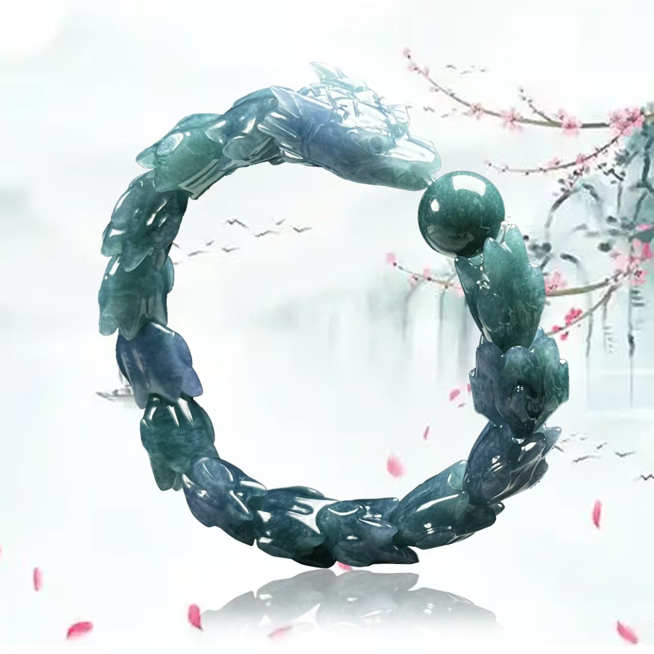 Real Grade A Natural Blue Jade Bracelet Men Women Dragon Bangle 7.1-7.9inch