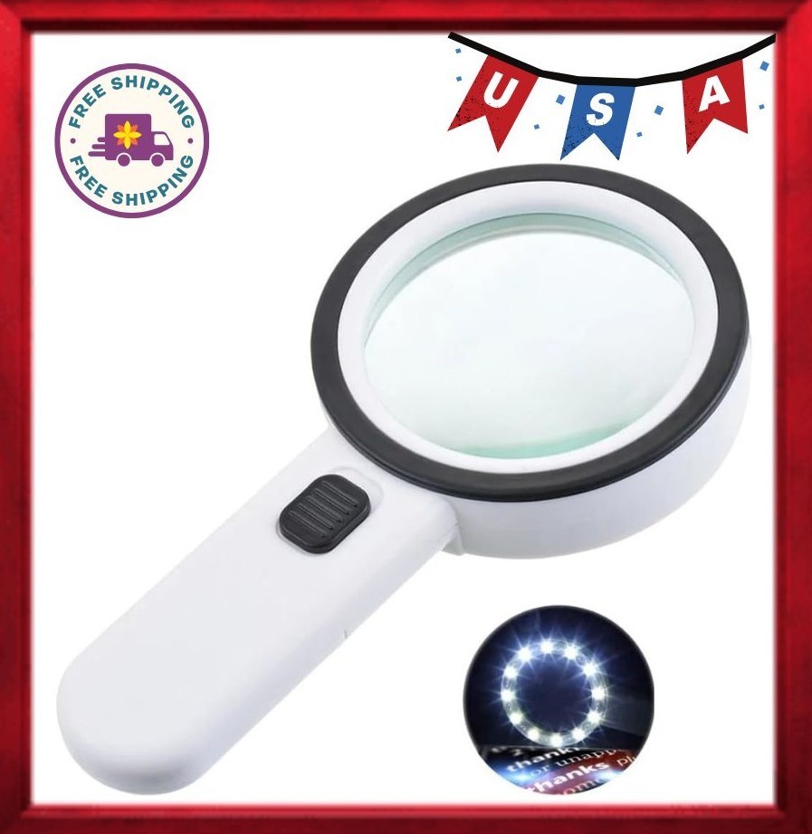 30X Magnifier Handheld Lighted Magnifying Glass Portable Double Glass Lens