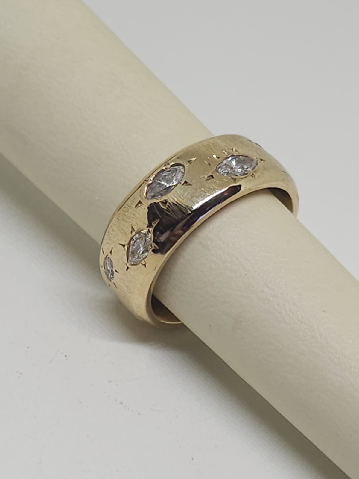 Custom Design 14k Yellow Gold 7.8 mm Wide Marquise Diamond Band 1ctw Size 5