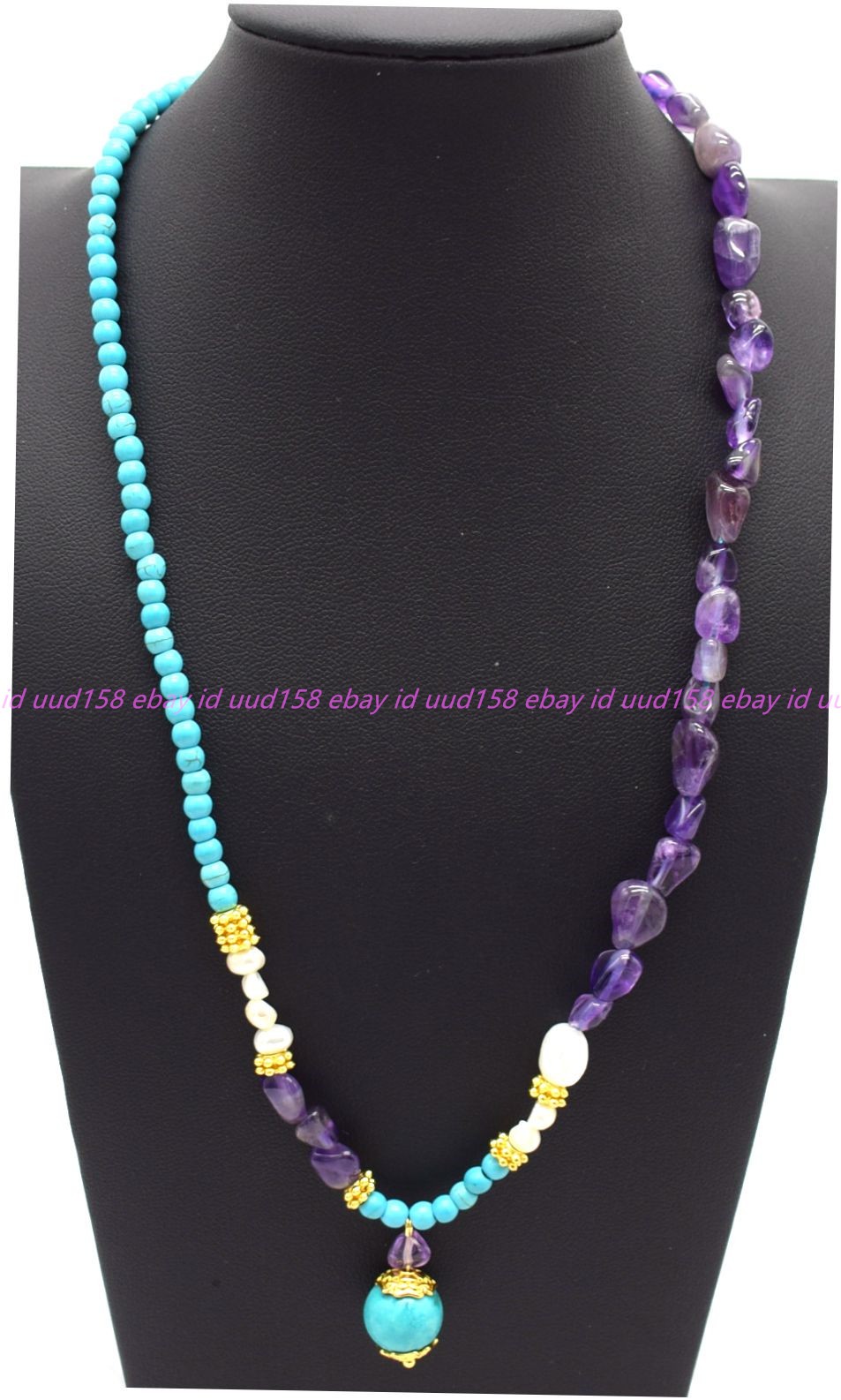 New Natural 4mm Blue Turquoise Purple Amethyst Gemstone Pendant Necklace 16-28in